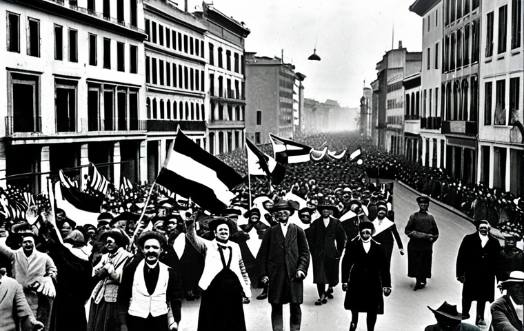 Celebrating the 1930 World Cup Victory**
"A jubilant celebration scene in Montevideo, Uruguay, circa 1930, commemorating the World Cup victory. Uruguayan flags are waving, fully clothed citizens in period attire are cheering in the streets. The atmosphere is filled with national pride and joy. Safe for work, appropriate content, family-friendly, historical setting, professional photography, perfect anatomy, correct proportions, natural pose."
**
