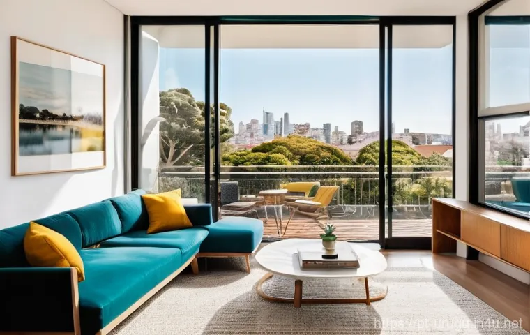 우루과이에서 살기 좋은 아파트 - **Prompt:** A sun-drenched, modern apartment living room in Montevideo, Uruguay. The large panoramic...