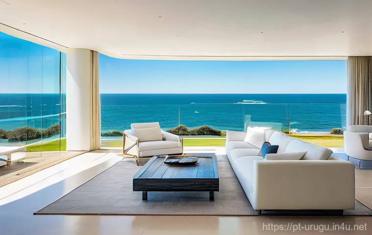 우루과이에서 살기 좋은 아파트 - **Prompt:** A sun-drenched, modern apartment living room in Montevideo, Uruguay. The large panoramic...