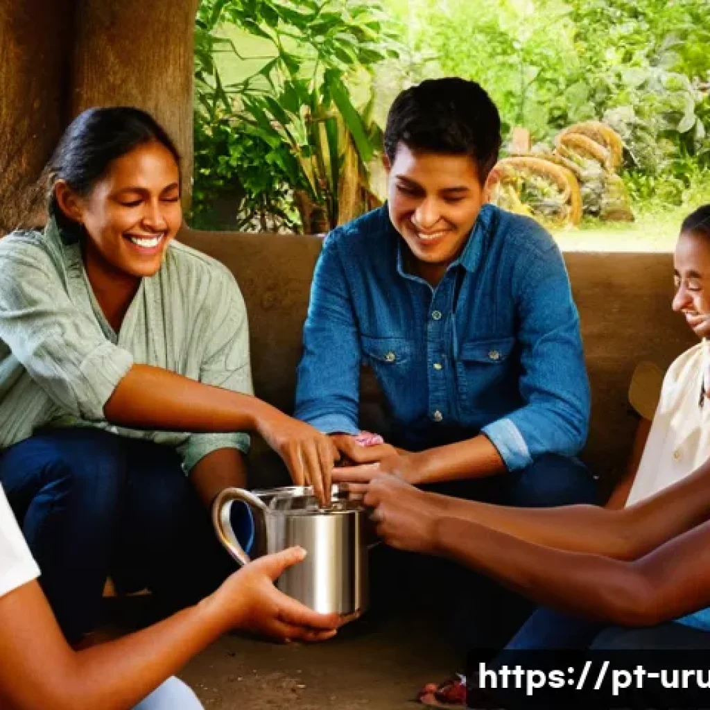 마테차 Mate  전통과 역사 - The Sacred Mate Circle: A Moment of Connection**
A warm and inviting scene of a diverse group of fri...