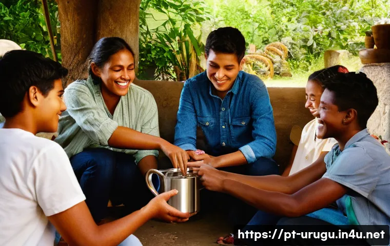 마테차 Mate  전통과 역사 - The Sacred Mate Circle: A Moment of Connection**
A warm and inviting scene of a diverse group of fri...