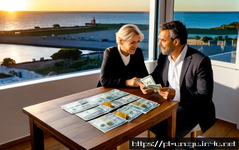 Home 17 우루과이 부동산 투자 - Photorealistic real estate investment scene in Montevideo, Uruguay, elegant modern apartment overloo...